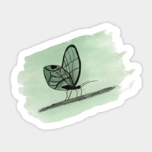 Green Butterfly Watercolor Painting Sticker